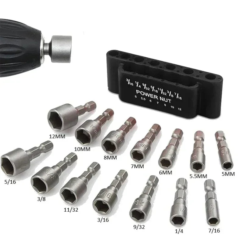 Power Nuts Driver Drill Bit Tools Set SAE and Metric Socket Wrench Screw. - Clickilix