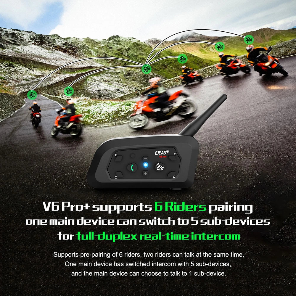 EJEAS V6 PRO+ Bluetooth Motorcycle Intercom 800M
