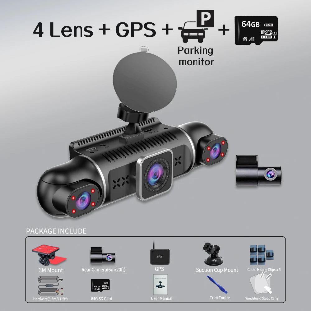 360° Dash Cam with 64GB, WiFi, GPS – Car DVR Recorder