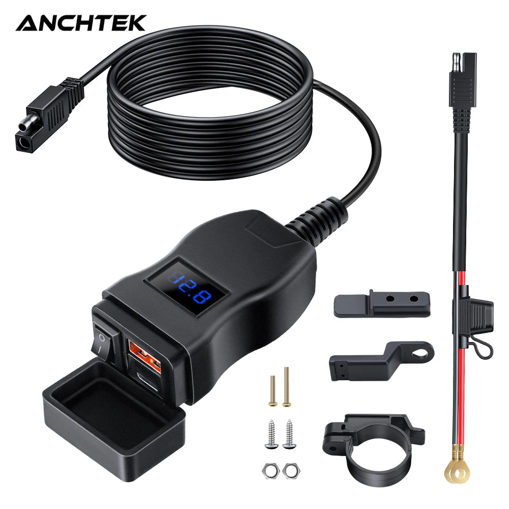 Anchtek Waterproof Motorcycle USB Charger QC 3.0