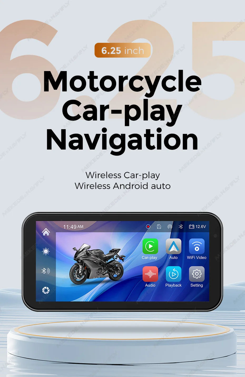 6.25″ IP67 Waterproof Motorcycle GPS with Wireless CarPlay/Android Auto