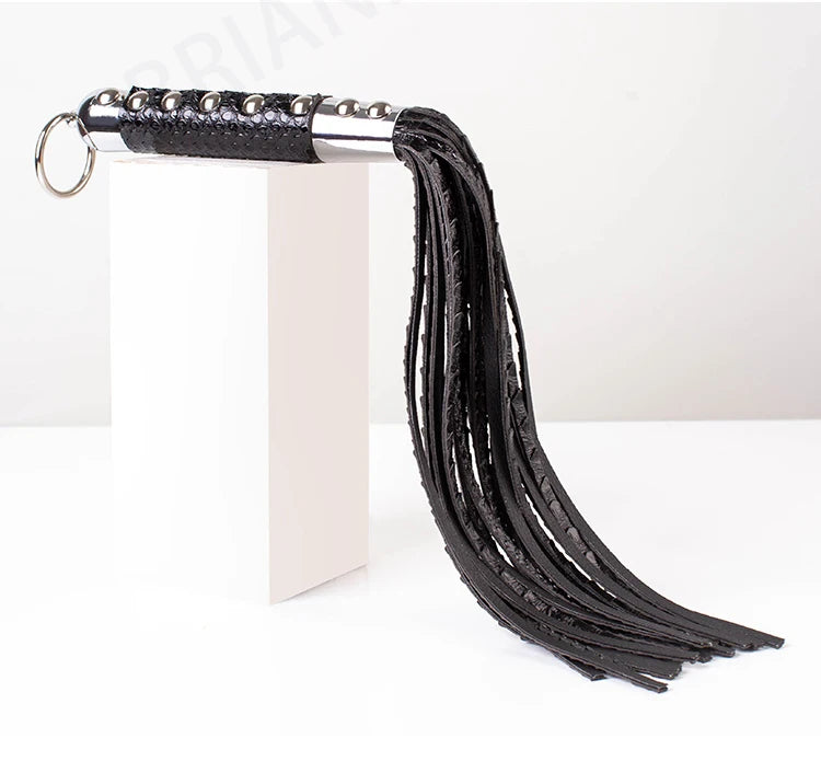 Vintage BDSM Leather Whip with Rivets
