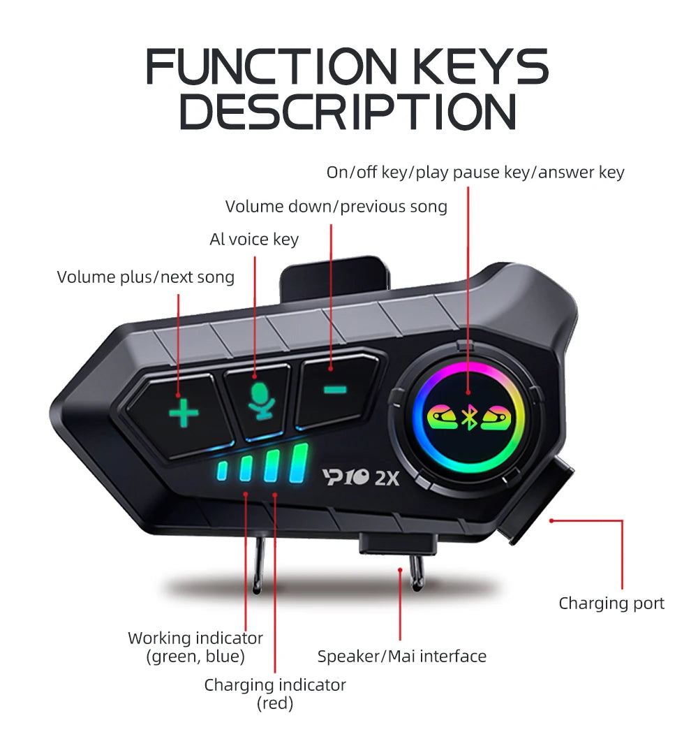 Bluetooth Motorcycle Helmet Intercom with 300M Range