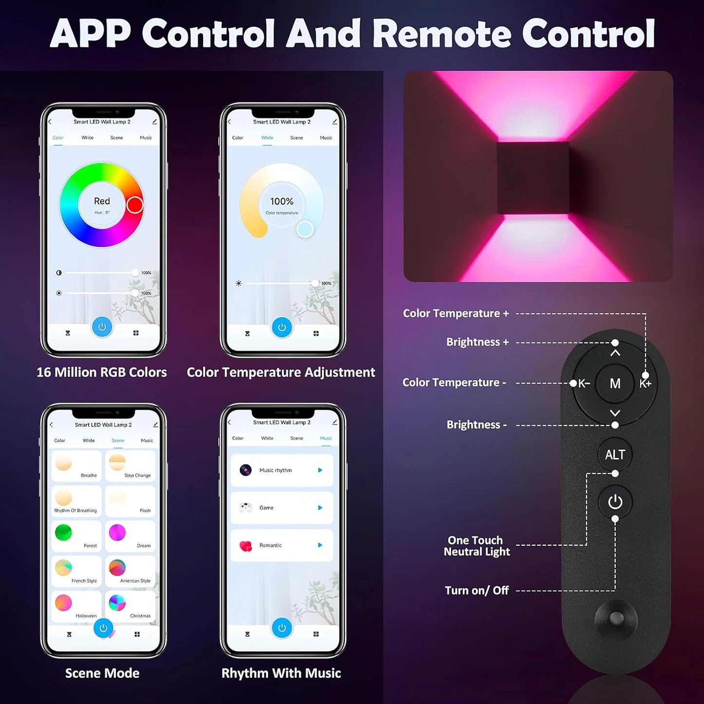 Smart WiFi LED Wall Lamp with RGBCW Colors