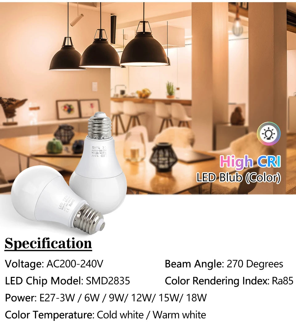 4pcs E27 LED Bulbs 3W-18W Energy Saving Lights