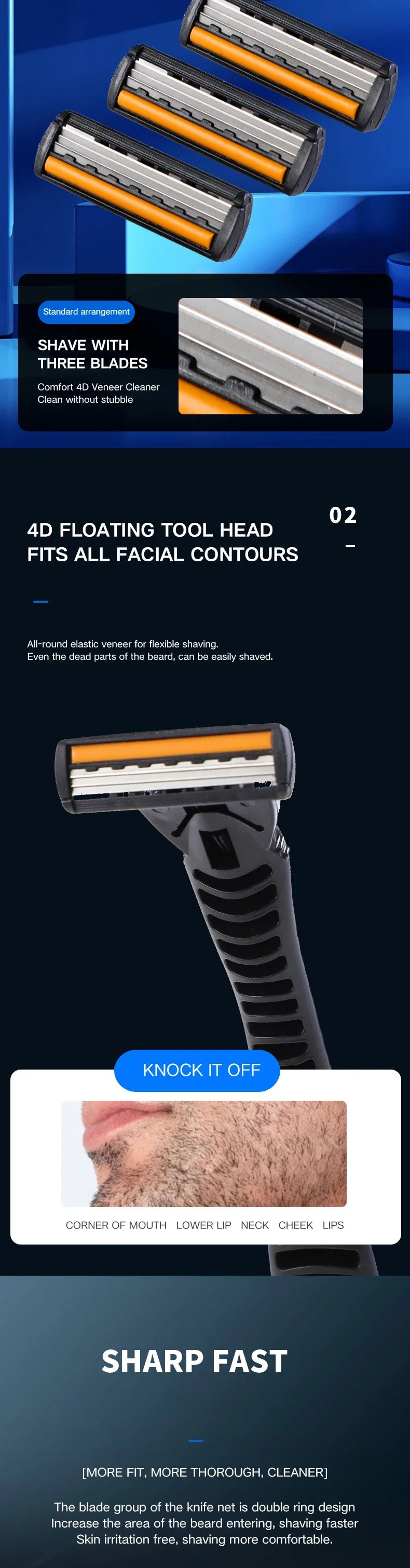 Triple-Layer Men's Reusable Shaver Razor