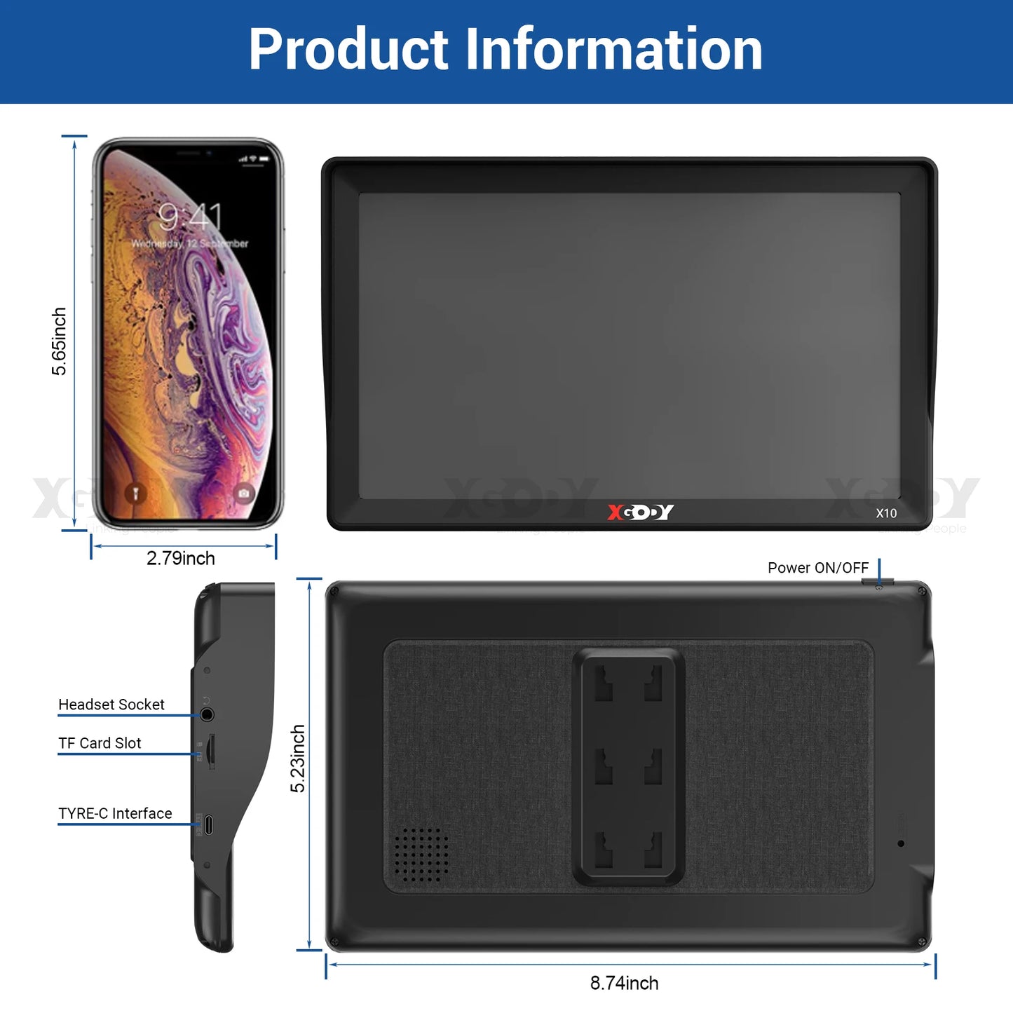 Navigate with precision using the XGODY X10 9" GPS!