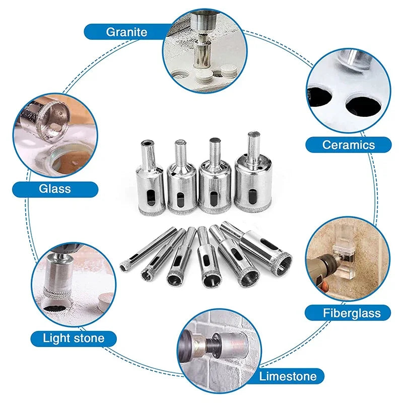 10PCS Diamond Hole Saw Drill Bit Set 3–50mm