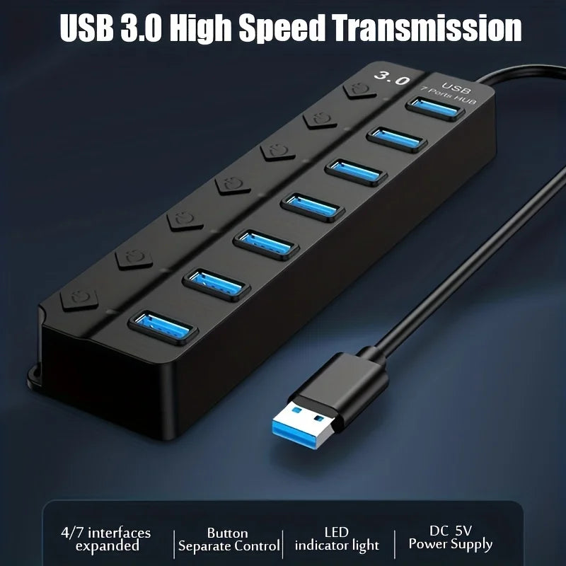 4/7-Port USB 3.0 Hub with Switches - Clickilix