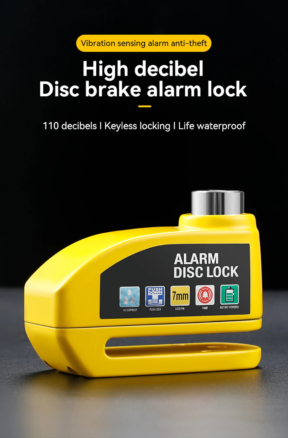 120dB Waterproof Motorcycle Disc Brake Alarm Lock