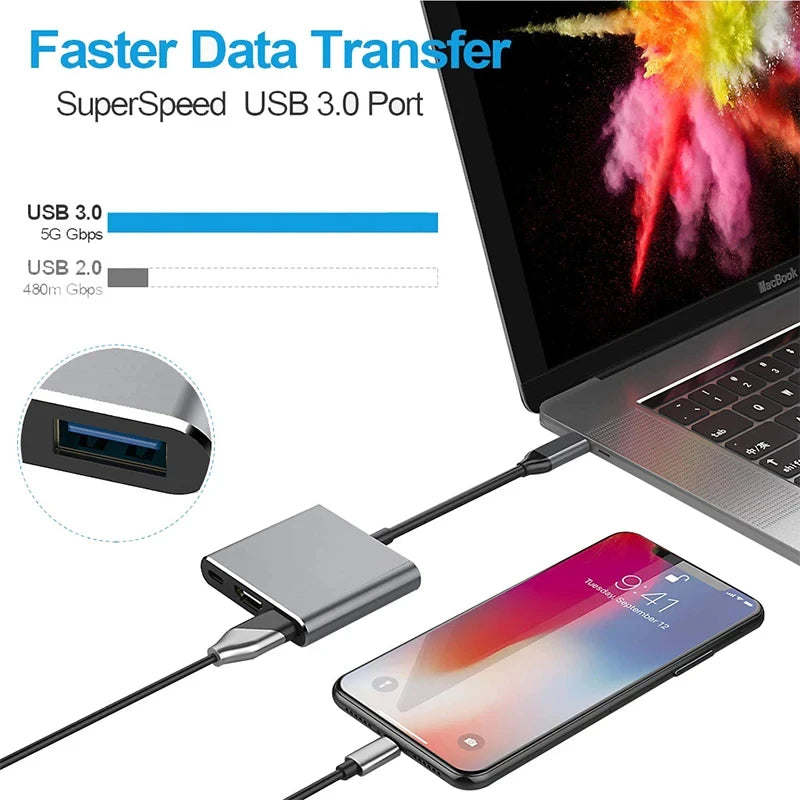 3 in 1 USB Hub USB C to Type-C to HDMI - to USB 3.0 - Clickilix