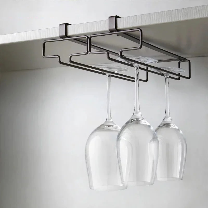 No Drilling Metal Wine Glass Holder – Under Cabinet Stemware Rack