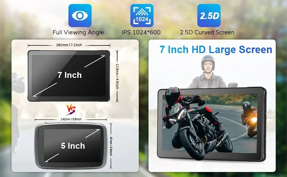 5‑7″ Waterproof Motorcycle CarPlay/Android Auto GPS