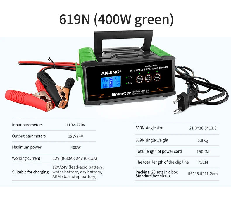 Smart 12V/24V Automatic Car Battery Charger