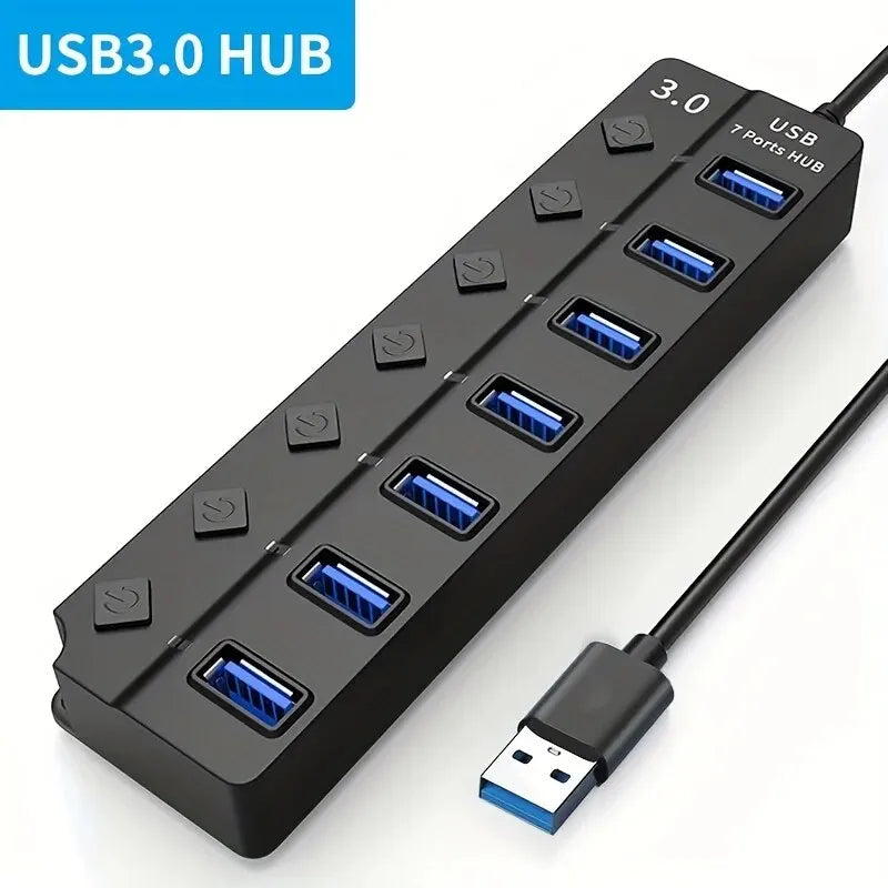 4/7-Port USB 3.0 Hub with Switches - Clickilix