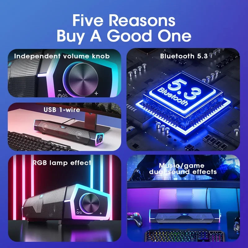 4D Computer Speakers Bluetooth 5.0 Wired Loudspeaker Surround Soundbar Speaker Stereo Subwoofer Sound bar for Laptop Notebook PC - Clickilix