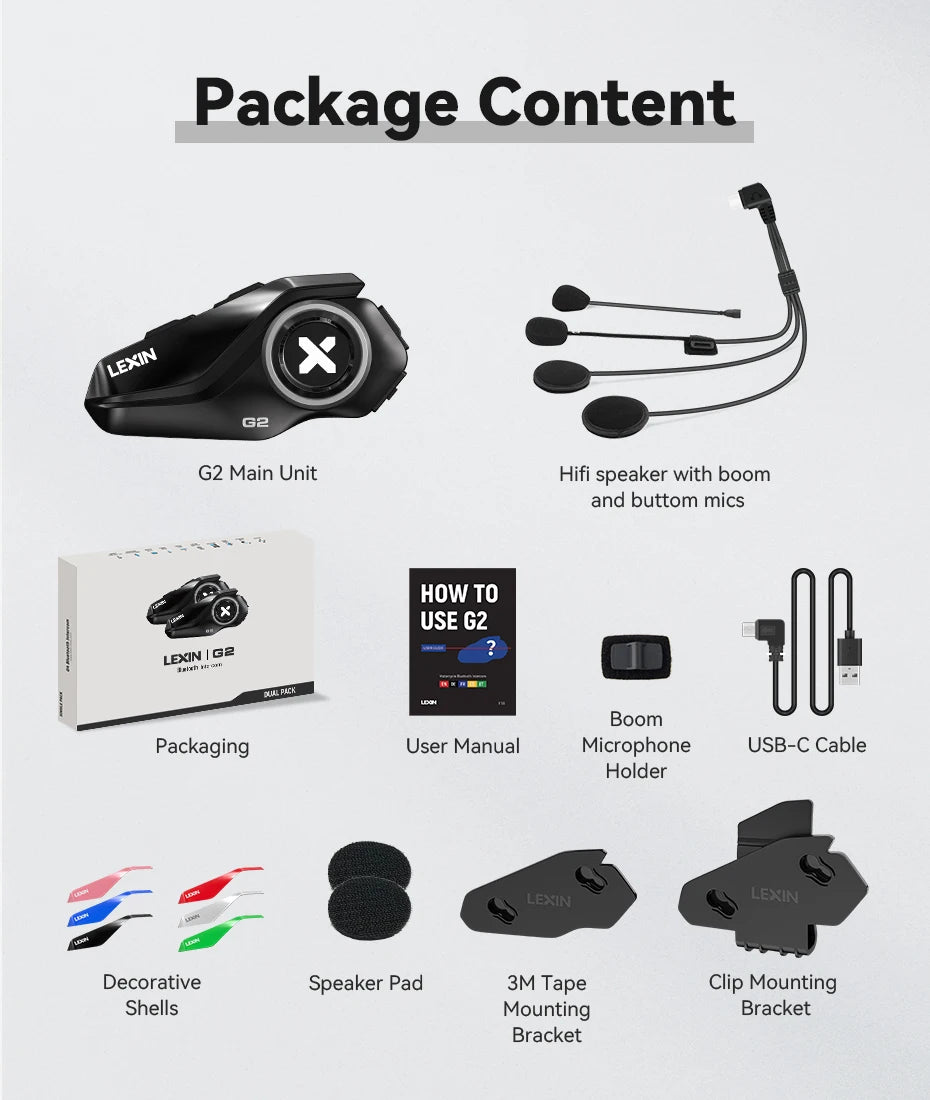 New Lexin G2 Bluetooth Motorcycle Intercom 6 Riders