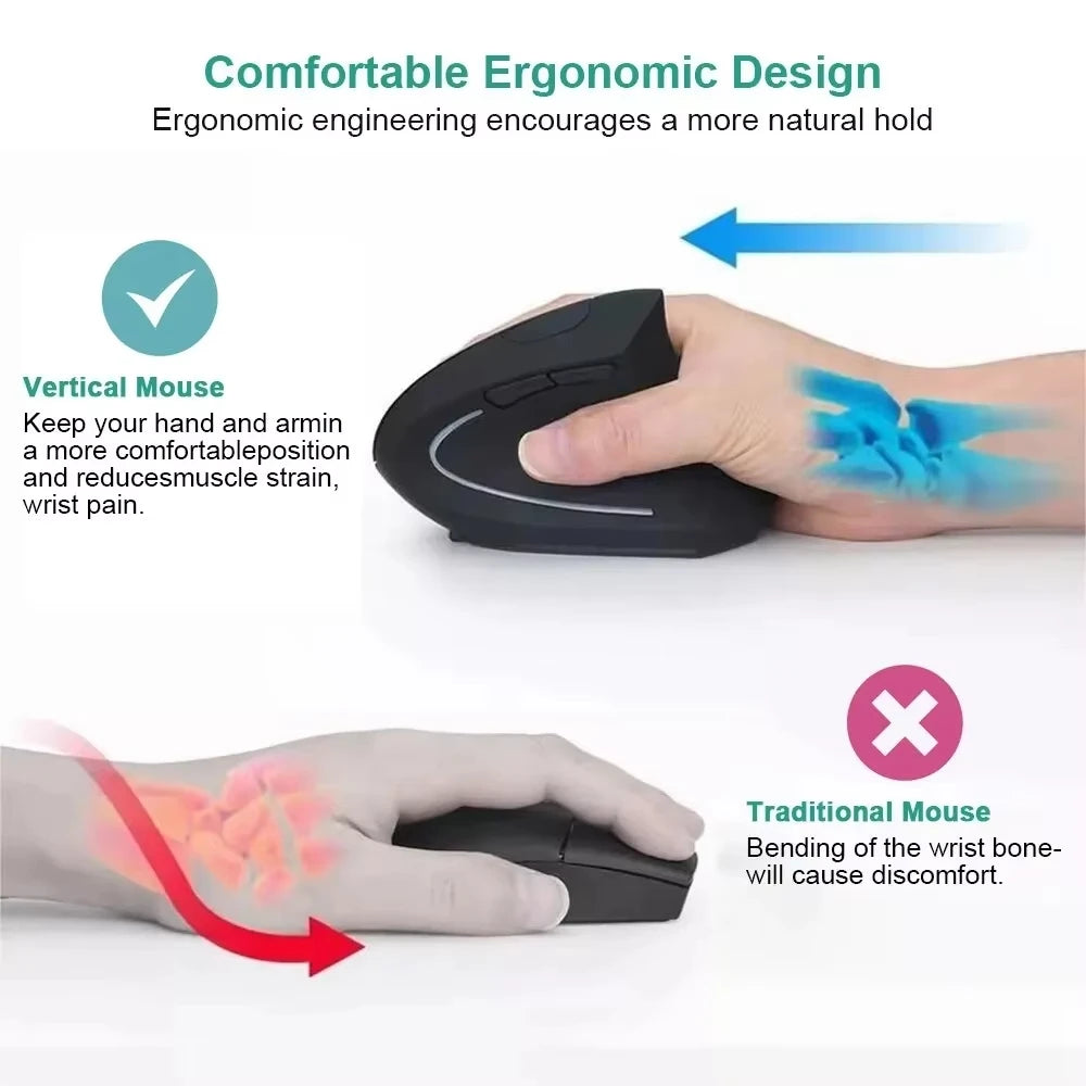Ergonomic Vertical Wireless Mouse with Adjustable DPI