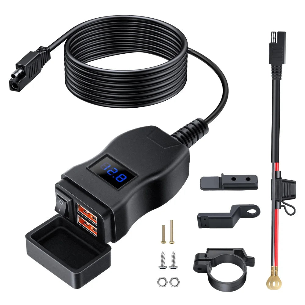 Anchtek Waterproof Motorcycle USB Charger QC 3.0