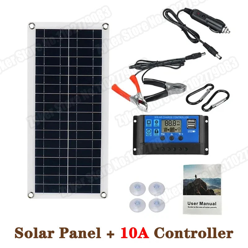 12V Solar Panel Kit with 10A-100A Controller for Outdoor Use