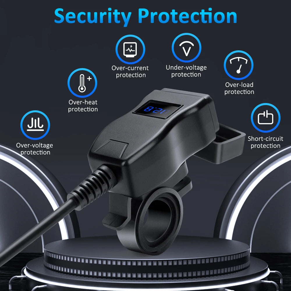 Anchtek Waterproof Motorcycle USB Charger QC 3.0