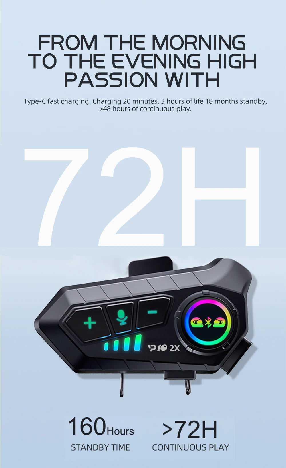 Bluetooth Motorcycle Helmet Intercom with 300M Range