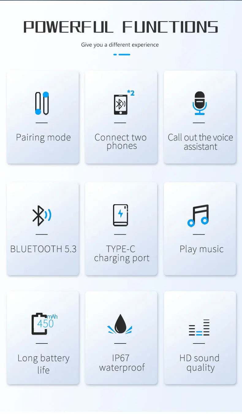 Bluetooth 5.3 Motorcycle Helmet Headset Waterproof