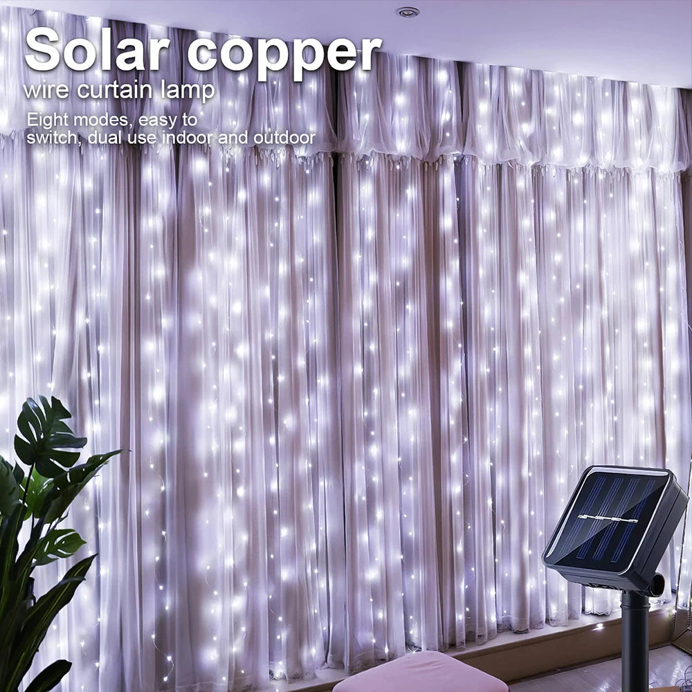 Outdoor Solar Curtain Light 300LED Waterproof String Lights