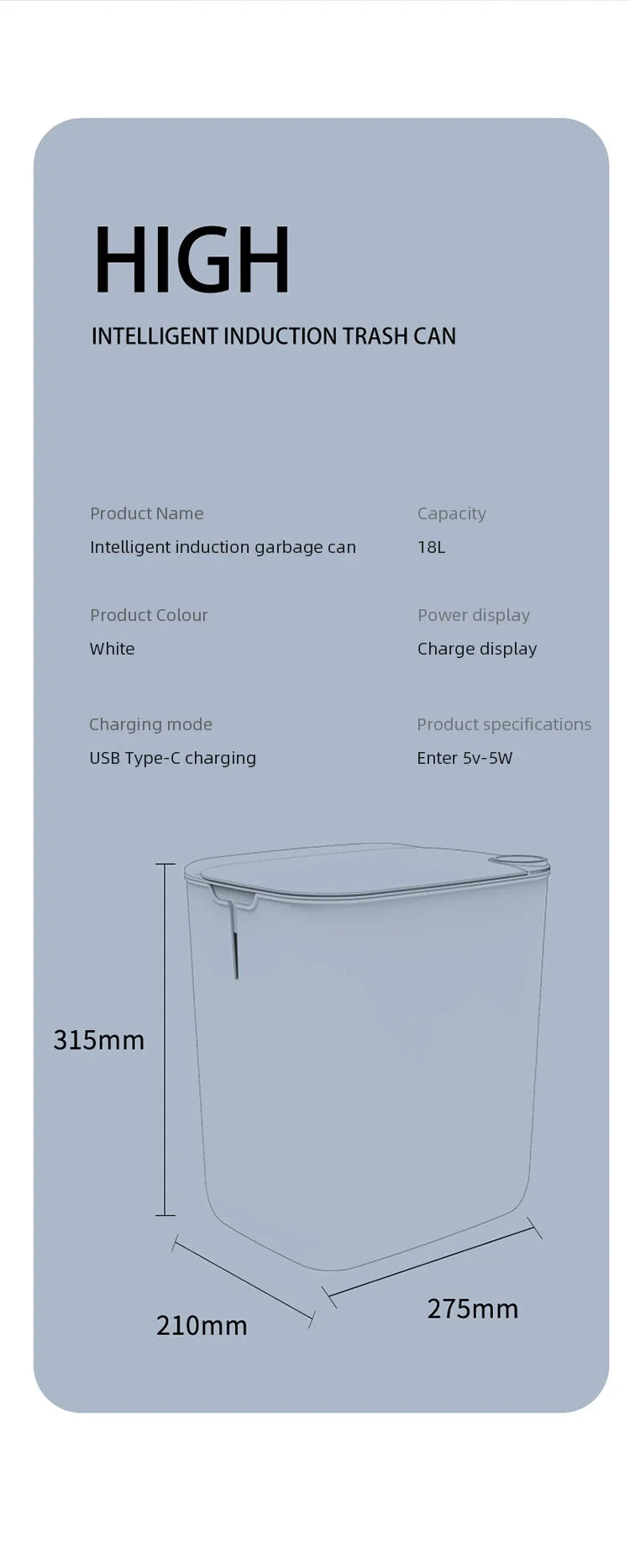 20L Smart Sensor Trash Can with Display