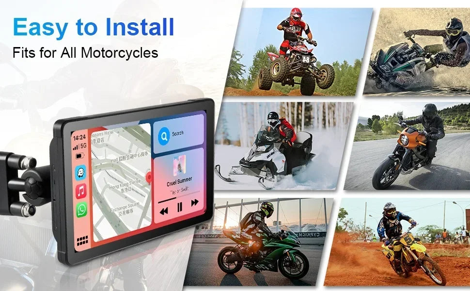 5‑7″ Waterproof Motorcycle CarPlay/Android Auto GPS