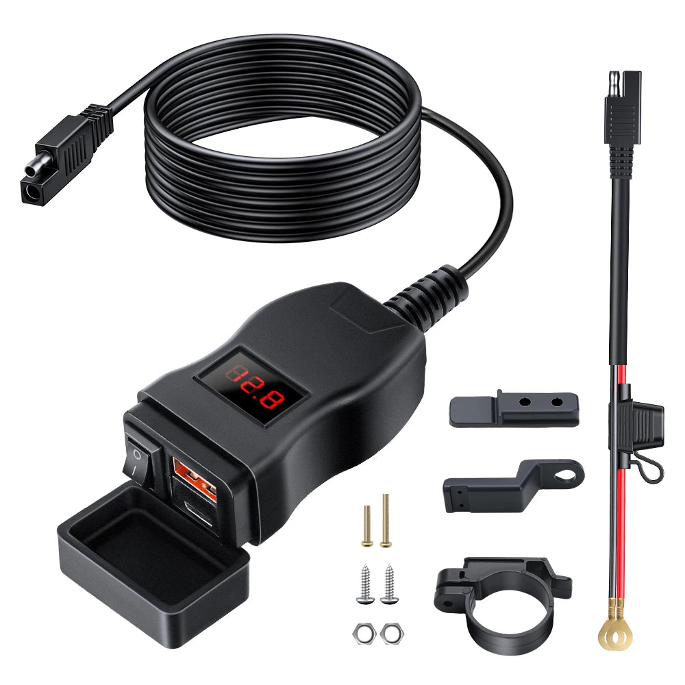 Anchtek Waterproof Motorcycle USB Charger QC 3.0