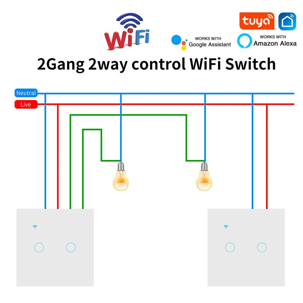 WiFi Smart 2-Way Touch Wall Switch – TUYA Compatible