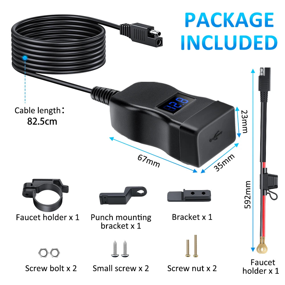 Anchtek Waterproof Motorcycle USB Charger QC 3.0