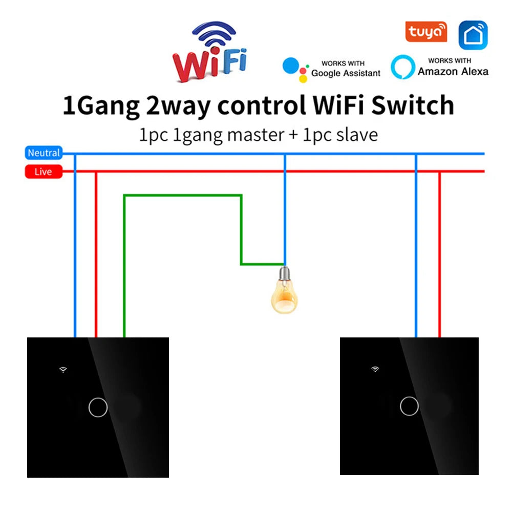 WiFi Smart 2-Way Touch Wall Switch – TUYA Compatible