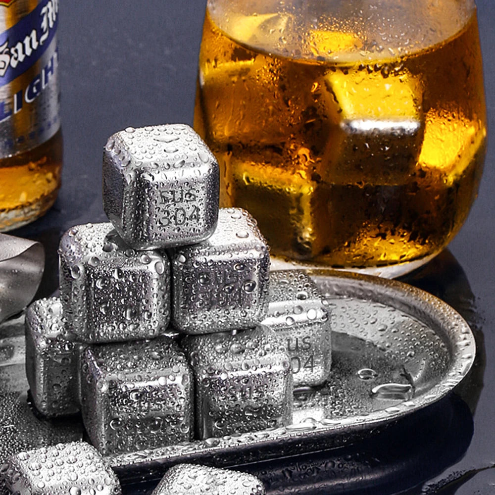 Reusable 304 Steel Whiskey Ice Cubes Set