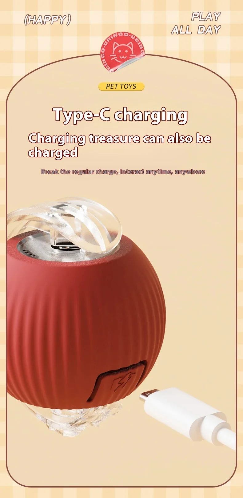 Smart Rolling Cat Toy Ball USB Rechargeable