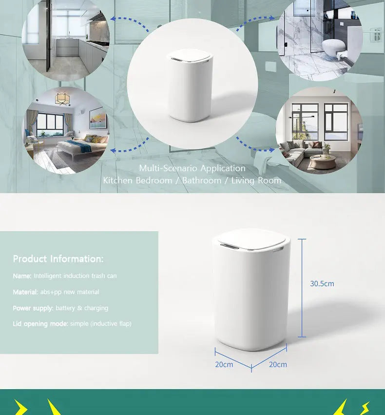 Smart Sensing Automatic White Trash Can 12L