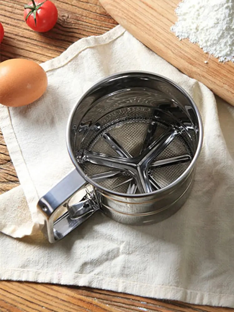 1PC Stainless Steel Flour Sifter with Hand Press – Fine Mesh Baking Tool