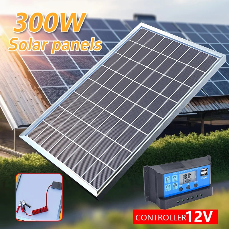 300W-600W Solar Power Kit with USB Port – Durable 12V Panel
