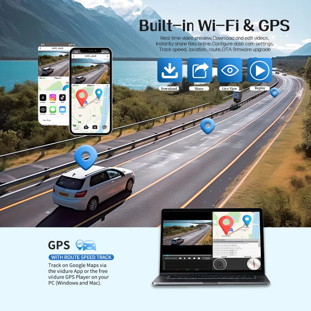 360° Dash Cam with 64GB, WiFi, GPS – Car DVR Recorder