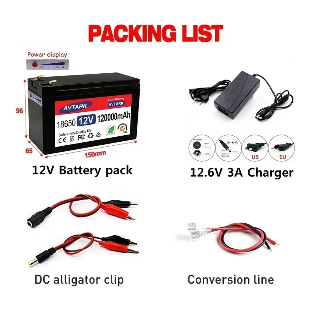 12V 120Ah 18650 Lithium Battery with 30A BMS