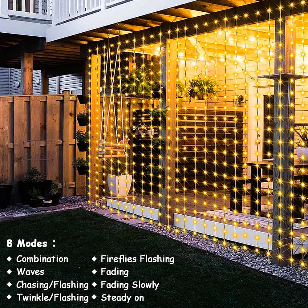 Outdoor Solar Curtain Light 300LED Waterproof String Lights