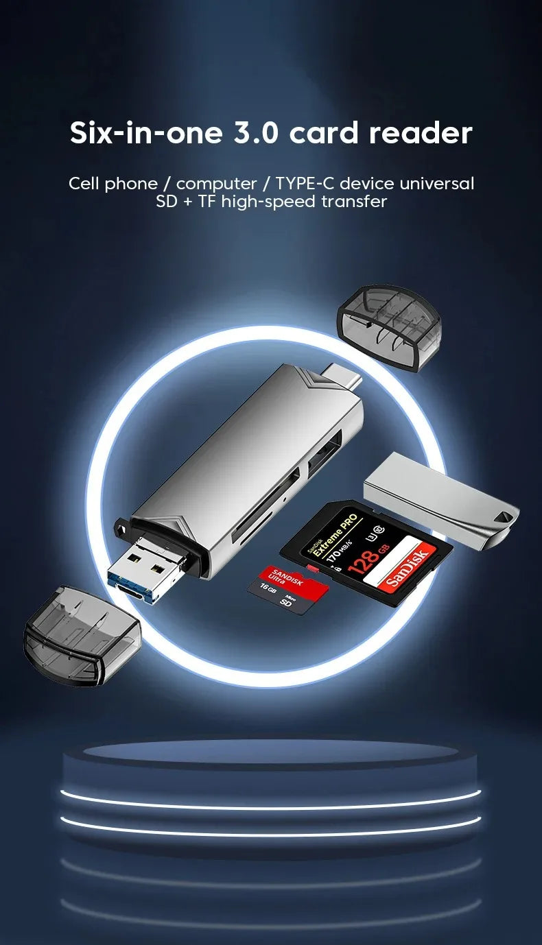 6 in 1 Type C Card Reader USB 3.0 Micro Sd TF USB Flash Drive