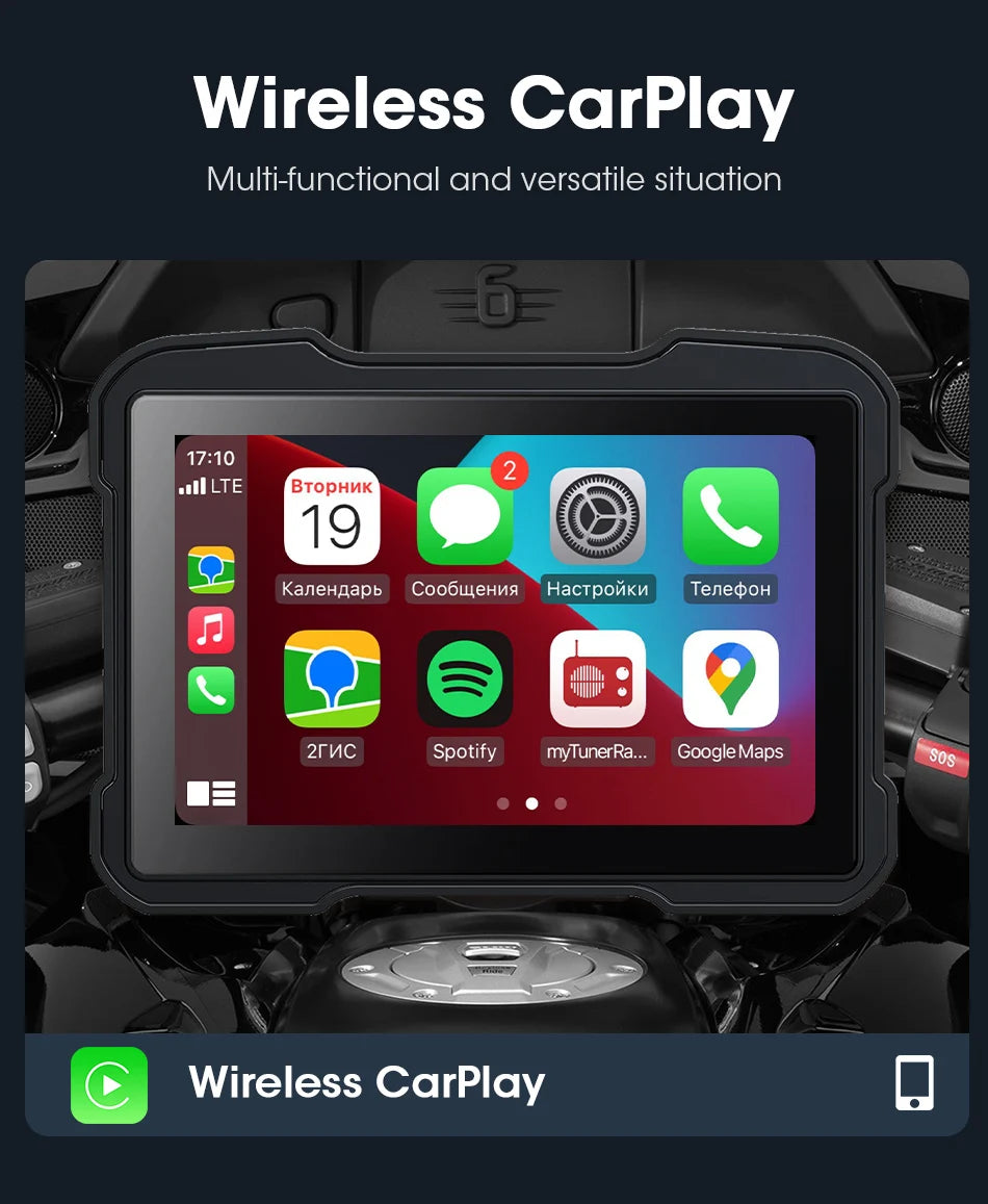 5" Motorcycle GPS DVR – Waterproof Dash Cam with CarPlay