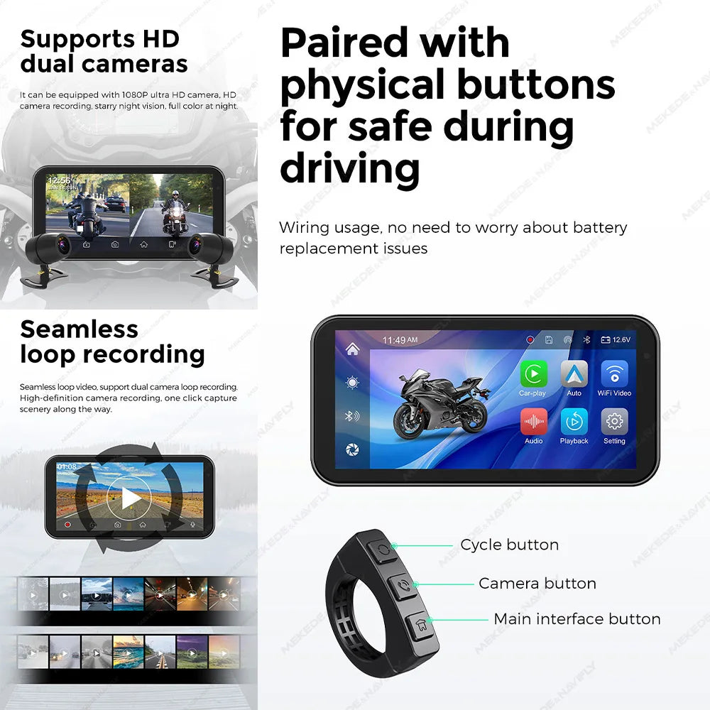 6.25″ IP67 Waterproof Motorcycle GPS with Wireless CarPlay/Android Auto