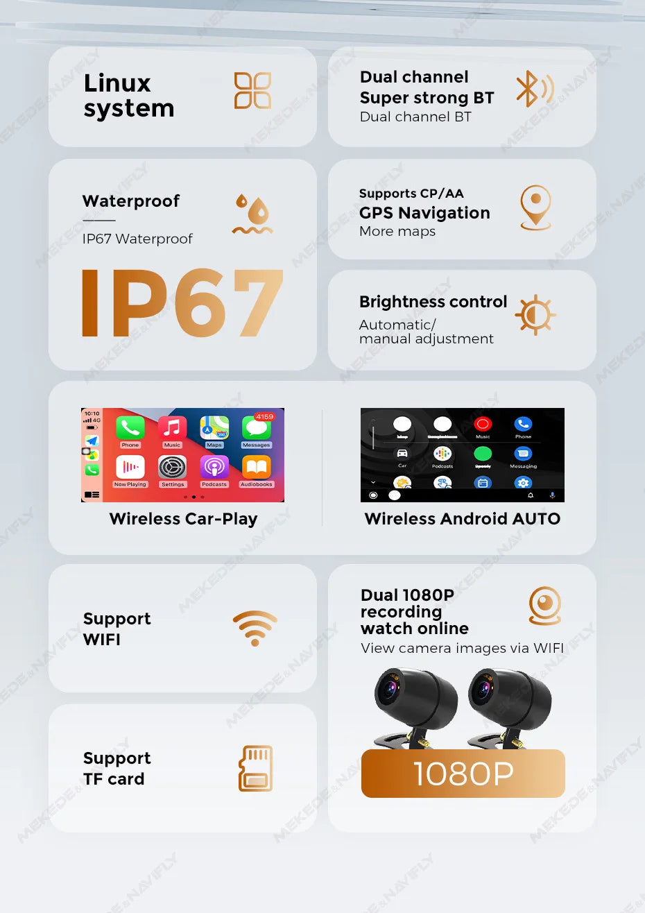 6.25″ IP67 Waterproof Motorcycle GPS with Wireless CarPlay/Android Auto