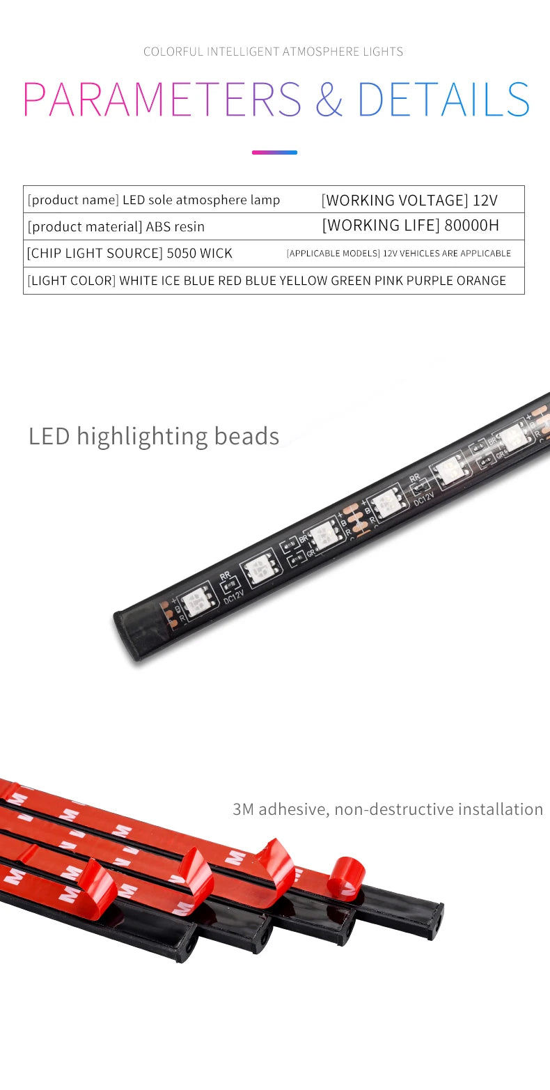 LED Motorcycle Car Ambient Light Strip Kit
