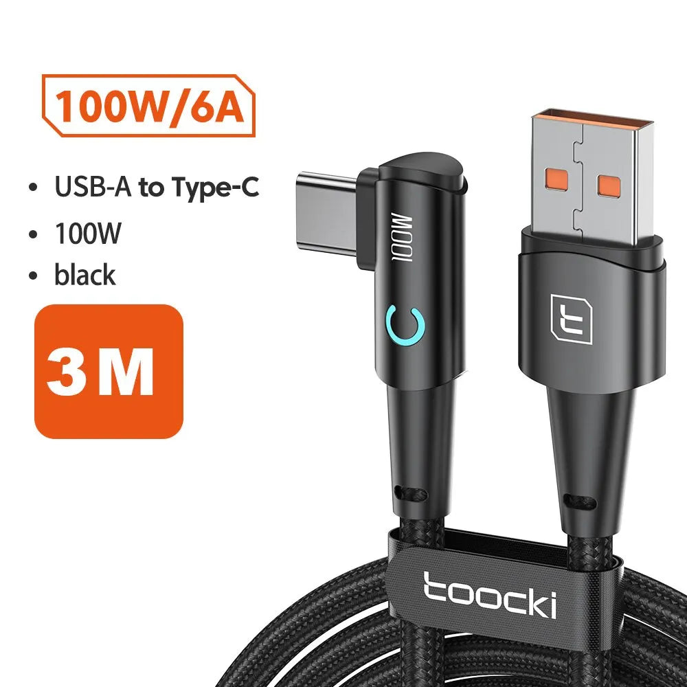 USB C Cable 90 Degree 100W 6A Fast Charging Cord - Clickilix