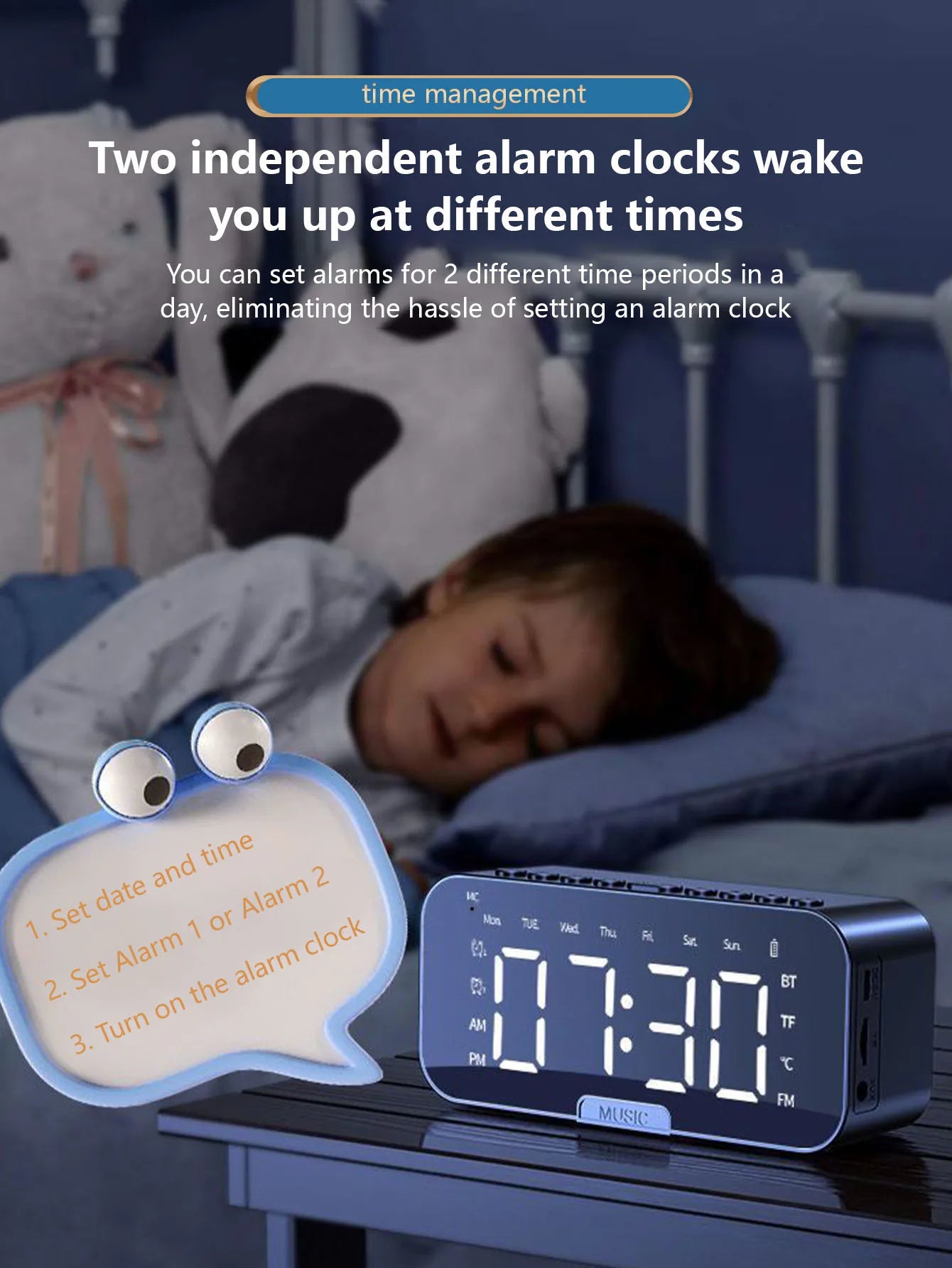 AI Smart Alarm Clock Wireless Speaker with Subwoofer