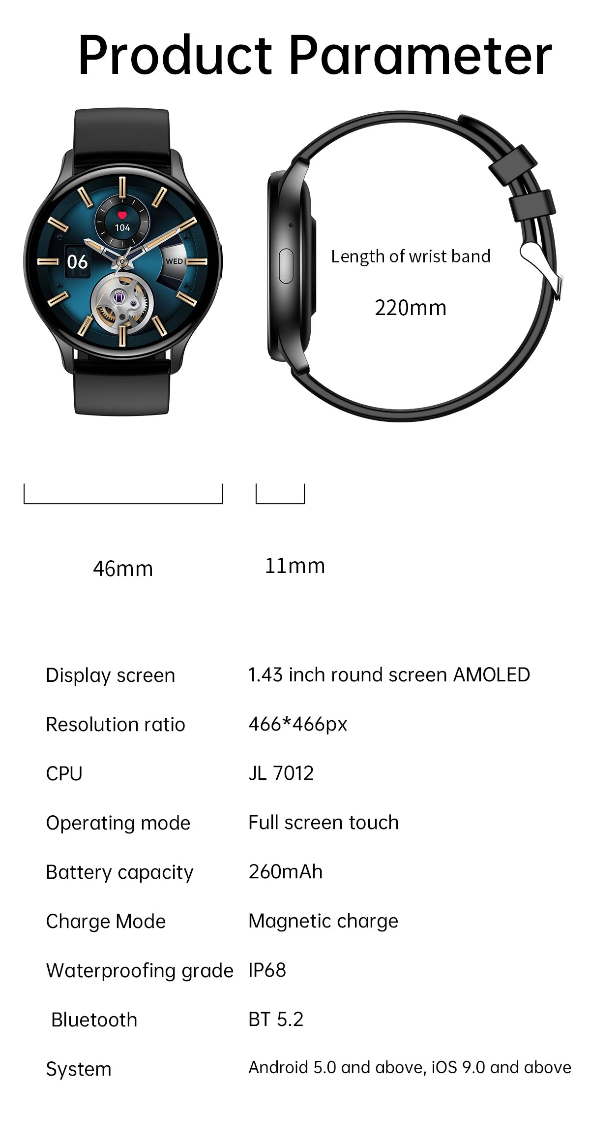 Smart Fitness Watch 1.43” Full Touch Screen